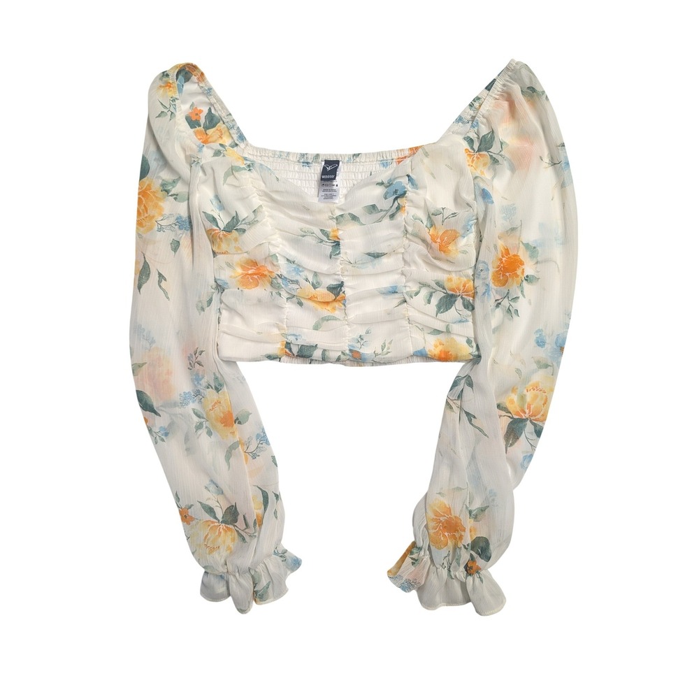 Windsor Coquette Floral Ruched Chiffon Crop Top M Romantic‎ Cottagecore Feminine - Picture 9 of 10